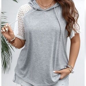 Women’s Contrast Lace Raglan Sleeve Drawstring Hooded Knit Top - Size XL - NWT